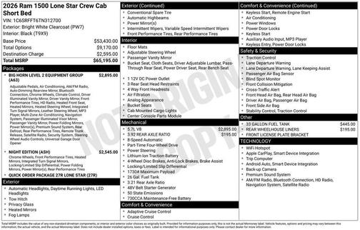 Bright White Clearcoat 2026 RAM 1500 Big Horn/Lone Star