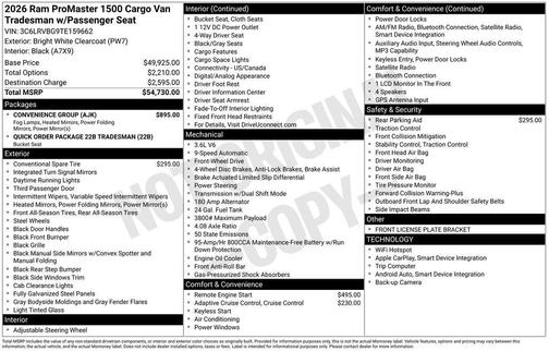 Bright White Clearcoat 2026 RAM ProMaster 1500 Base
