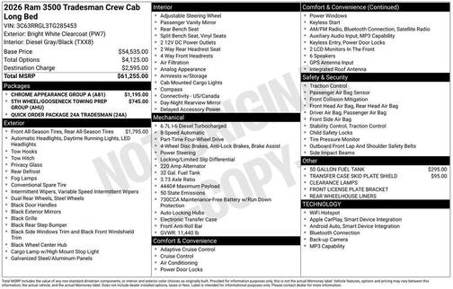 Bright White Clearcoat 2026 RAM 3500 Tradesman