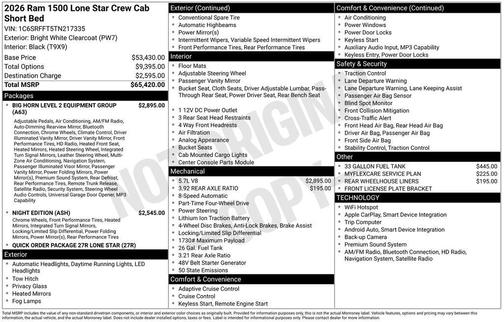 Bright White Clearcoat 2026 RAM 1500 Big Horn/Lone Star
