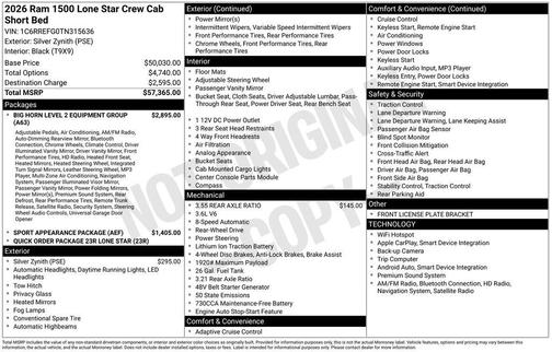 Silver Zynith 2026 RAM 1500 Big Horn/Lone Star