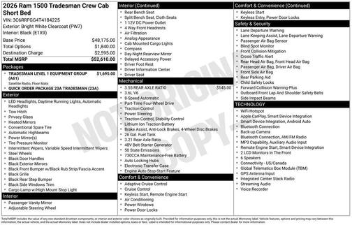 Bright White Clearcoat 2026 RAM 1500 Tradesman