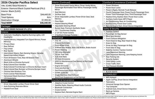 Diamond Black 2026 Chrysler Pacifica Select