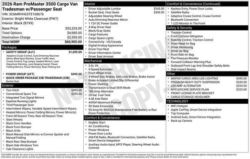 Bright White Clearcoat 2026 RAM ProMaster 3500 High Roof