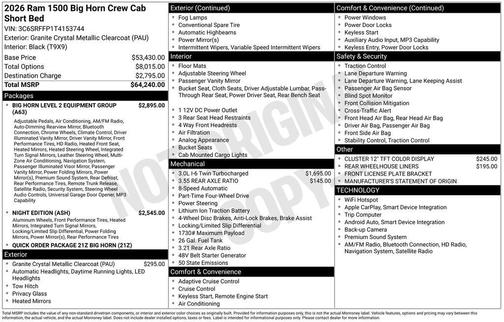 Granite Crystal Clearcoat Metallic 2026 RAM 1500 Big Horn/Lone Star
