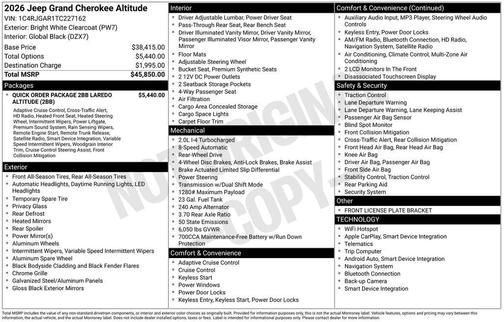 Bright White Clearcoat 2026 Jeep Grand Cherokee Sport