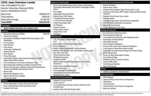 Sting Gray Clearcoat 2026 Jeep Cherokee LAREDO/LIMITED