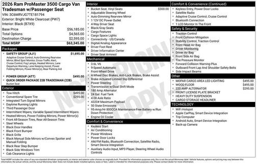 Bright White Clearcoat 2026 RAM ProMaster 3500 High Roof