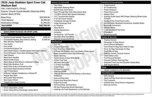 Granite Crystal Clearcoat Metallic 2026 Jeep Gladiator Sport