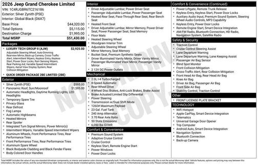Silver Zynith 2026 Jeep Grand Cherokee Limited