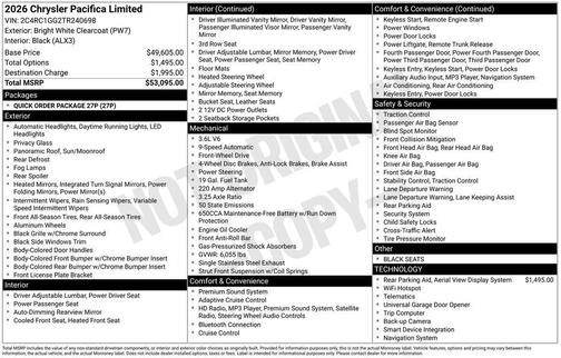 Bright White Clearcoat 2026 Chrysler Pacifica Limited