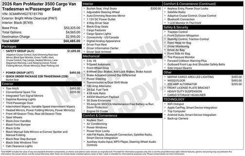 Bright White Clearcoat 2026 RAM ProMaster 3500 High Roof