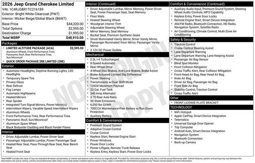 Bright White Clearcoat 2026 Jeep Grand Cherokee Limited