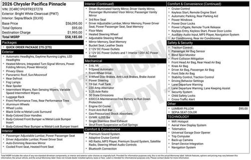 Bright White Clearcoat 2026 Chrysler Pacifica Pinnacle