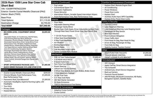 Granite Crystal Clearcoat Metallic 2026 RAM 1500 Big Horn/Lone Star