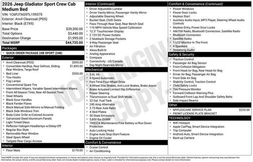 Anvil Clearcoat 2026 Jeep Gladiator Sport
