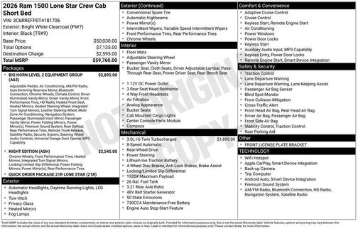 Bright White Clearcoat 2026 RAM 1500 Big Horn/Lone Star