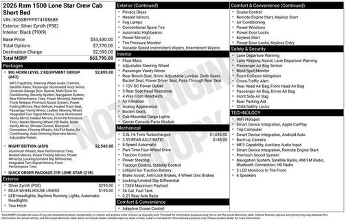 Silver Zynith 2026 RAM 1500 Big Horn/Lone Star