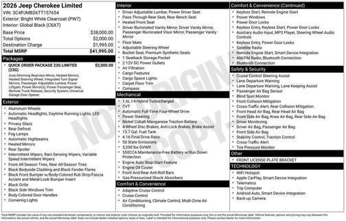 Bright White Clearcoat 2026 Jeep Cherokee LAREDO/LIMITED