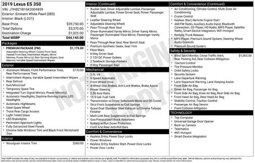2019 Lexus ES 350 350