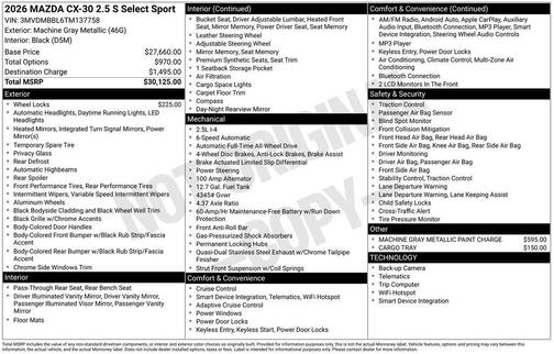Machine Gray Metallic 2026 Mazda CX-30 2.5 S Select Sport