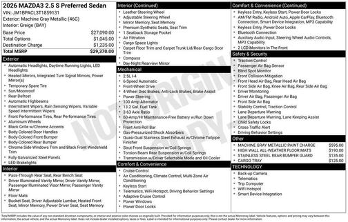 2026 Mazda Mazda3 FWD w/Preferred Package