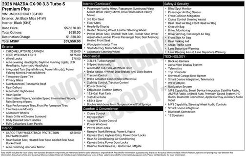 Jet Black Mica 2026 Mazda CX-90 3.3 Turbo S Premium Plus