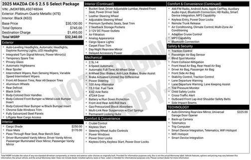 2025 Mazda CX-5 2.5 S Select Package