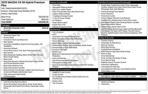 2025 Mazda CX-50 Hybrid Premium Plus Package