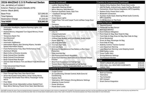 2026 Mazda Mazda3 FWD w/Preferred Package