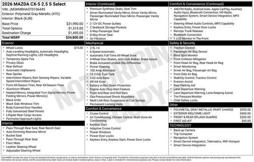 Polymetal Gray Metallic 2026 Mazda CX-5 2.5 S Select Package