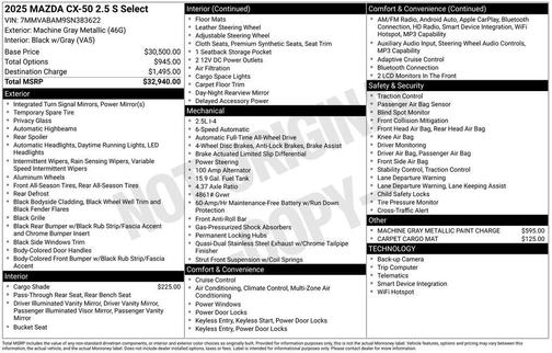 2025 Mazda CX-50 2.5 S Select Package