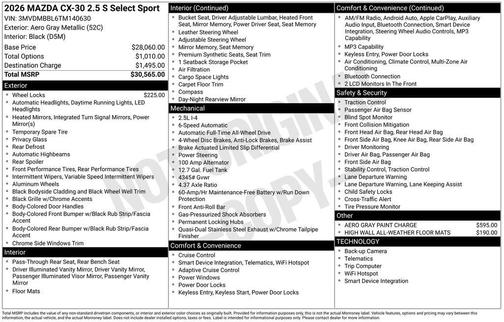 Aero Gray Metallic 2026 Mazda CX-30 2.5 S Select Sport