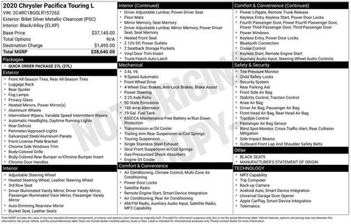 Billet Silver 2020 Chrysler Pacifica Touring L