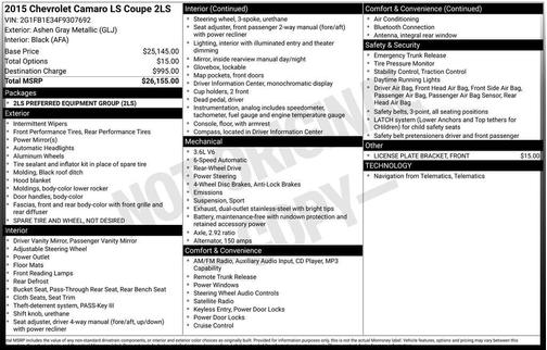 Ashen Gray 2015 Chevrolet Camaro 2LS