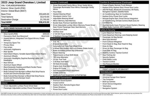 Silver Zynith 2023 Jeep Grand Cherokee L Limited