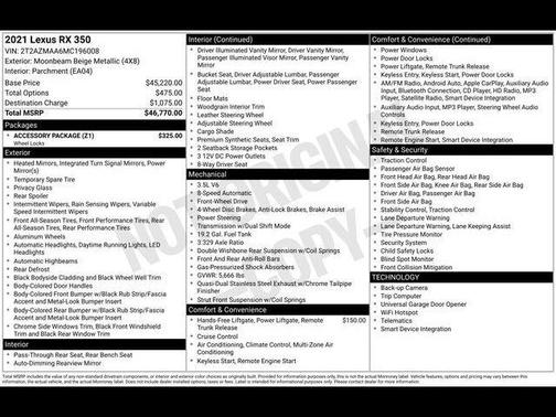 2021 Lexus RX 350 Base