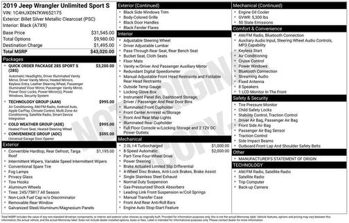 2019 Jeep Wrangler Unlimited Sport