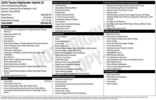 Celestial Silver Metallic 2020 Toyota Highlander Hybrid LE
