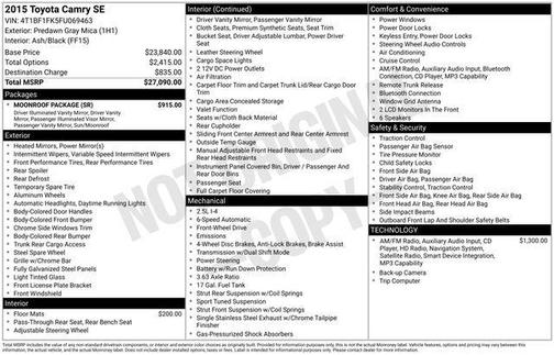 Predawn Gray Mica 2015 Toyota Camry SE