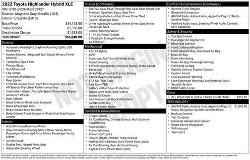 Magnetic Gray Metallic 2022 Toyota Highlander Hybrid XLE