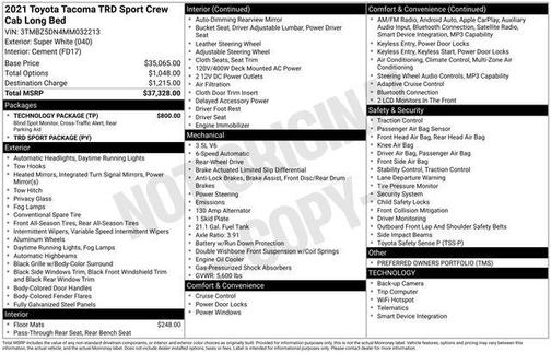Super White 2021 Toyota Tacoma TRD Sport