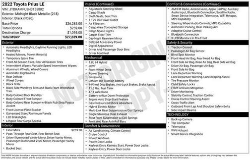 Midnight Black Metallic 2022 Toyota Prius LE