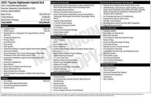 Magnetic Gray Metallic 2021 Toyota Highlander Hybrid XLE