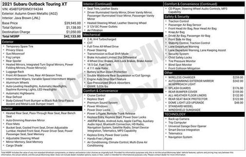 Autumn Green Metallic 2021 Subaru Outback Touring XT