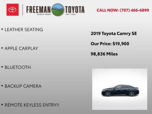 Midnight Black Metallic 2019 Toyota Camry SE