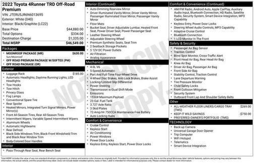 White 2022 Toyota 4Runner TRD Off Road Premium