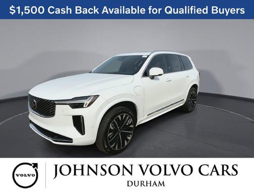 Crystal White Pearl 2026 Volvo XC90 Plug-In Hybrid Plus, T8 AWD, Electric/Gasoline, Bright, 7 Seats