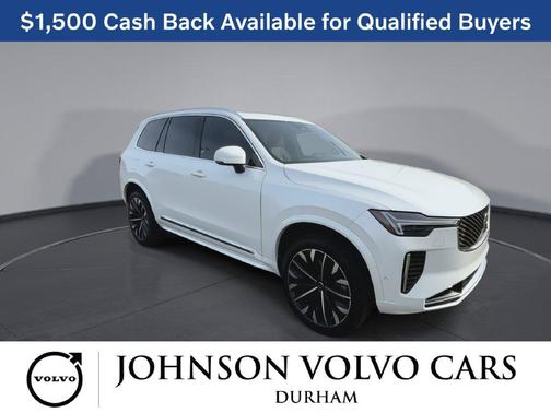Crystal White Pearl 2026 Volvo XC90 Plug-In Hybrid Plus, T8 AWD, Electric/Gasoline, Bright, 7 Seats