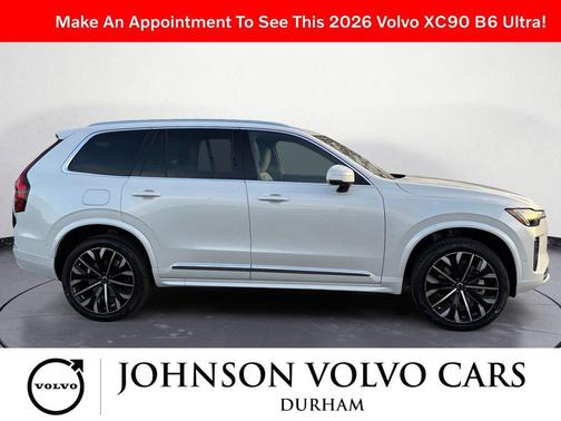 Crystal White Pearl 2026 Volvo XC90 Ultra, B6 AWD Gas (mild hybrid), Gasoline, Bright, 7 Seats